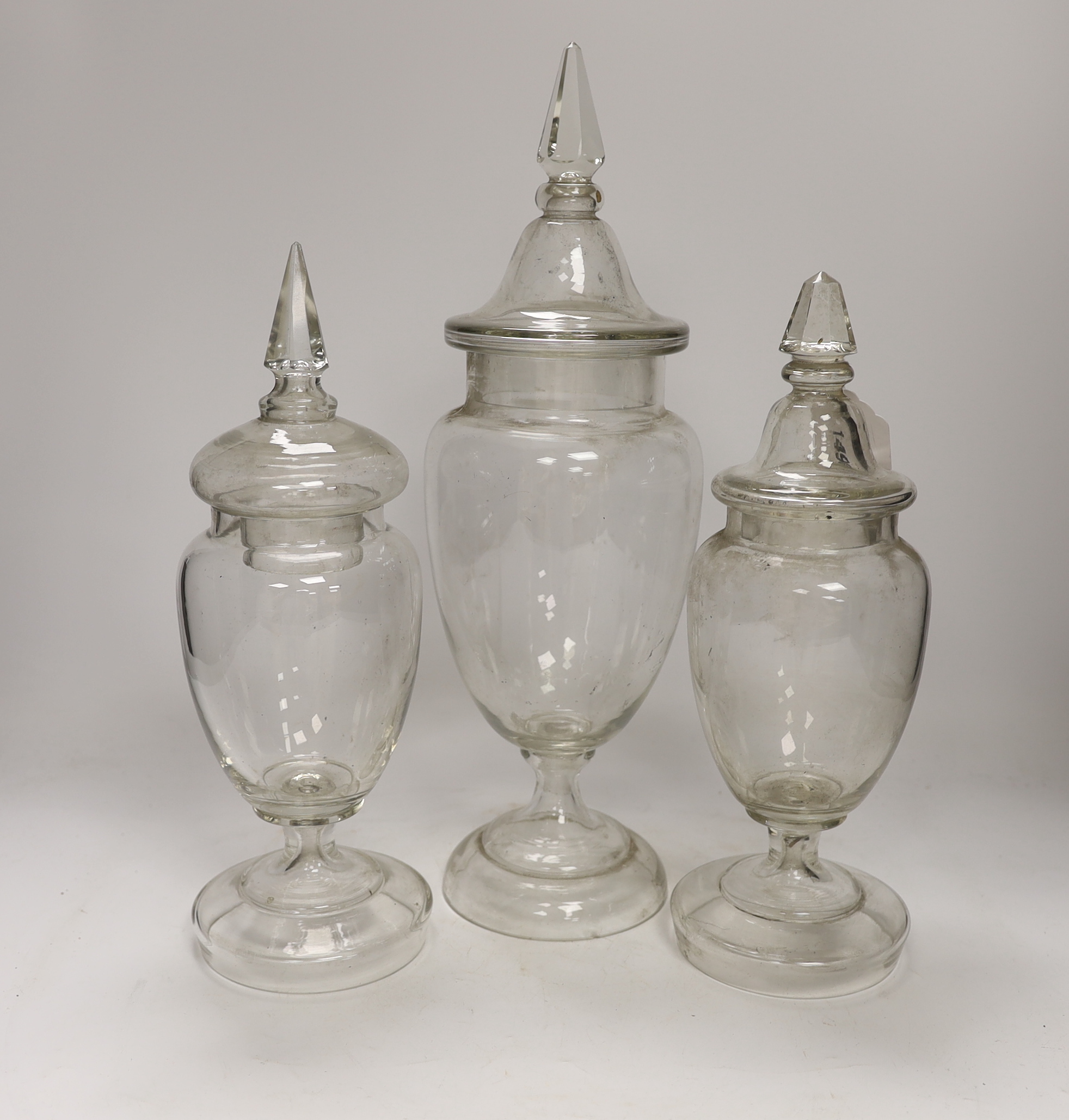 Three Victorian or Bohemian glass sweet jars, largest 41cm high